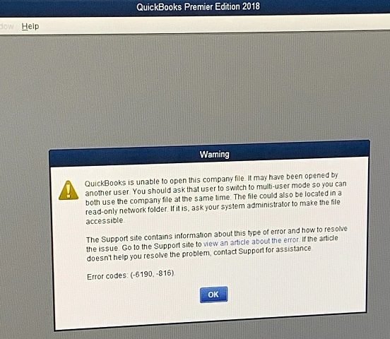 QuickBooks Error code 6190 and 816 - Screenshot Image