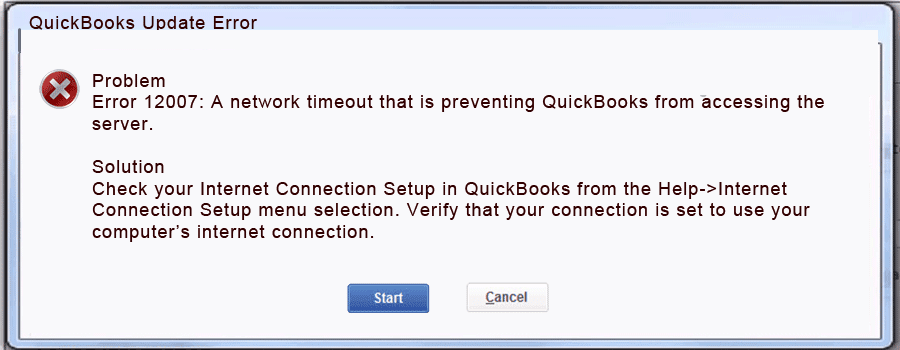QuickBooks Payroll Update Error 12007 - Screenshot Image