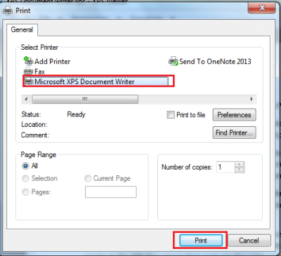 XPS document writer - Screenshot Image