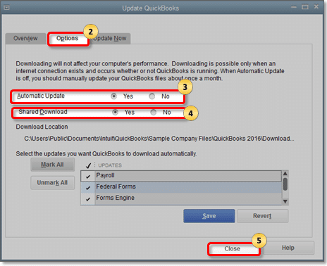 Turning off QuickBooks automatic update - Screenshot Image