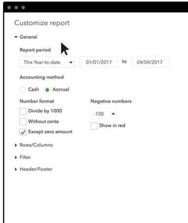 Customize Report - Screenshot