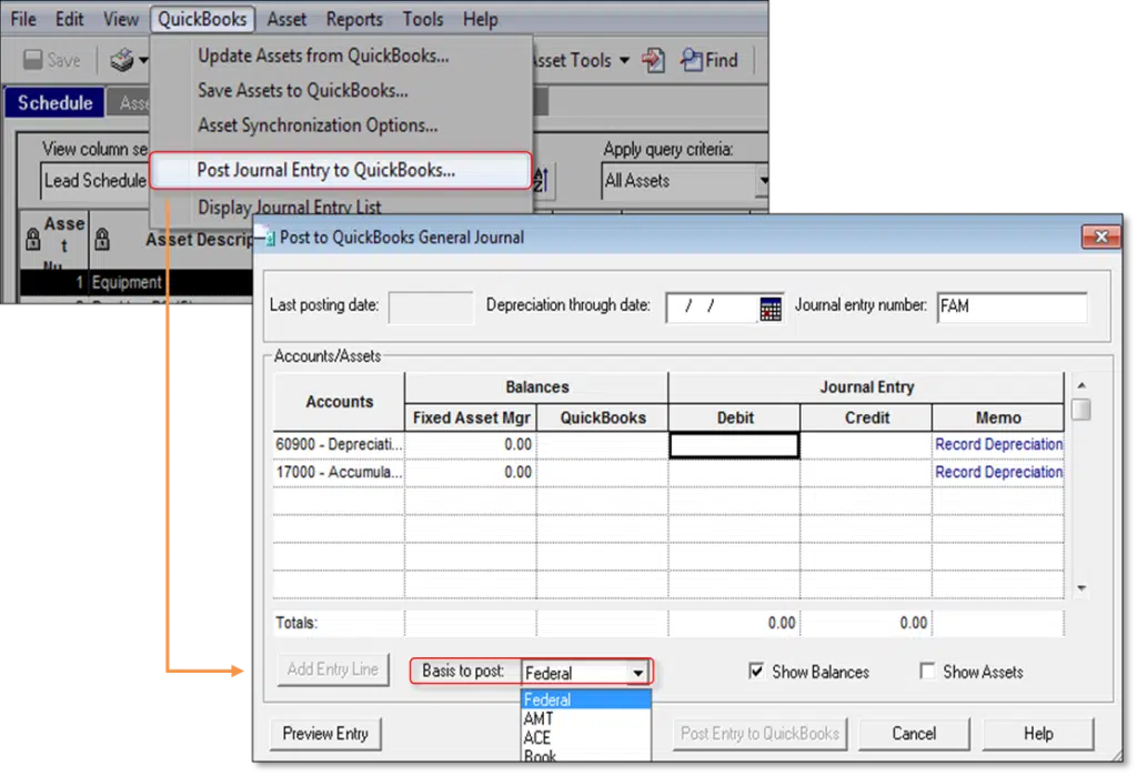 Select the basis on which to post a journal entry - Image