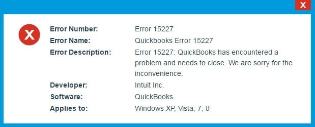 QuickBooks Error 15227 - Screenshot Image