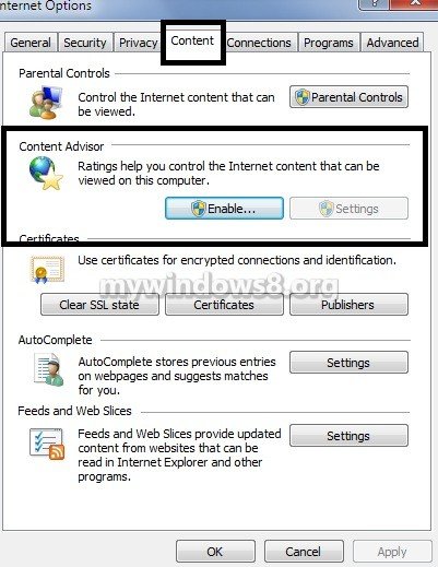 Content advisor tab - Screenshot 1