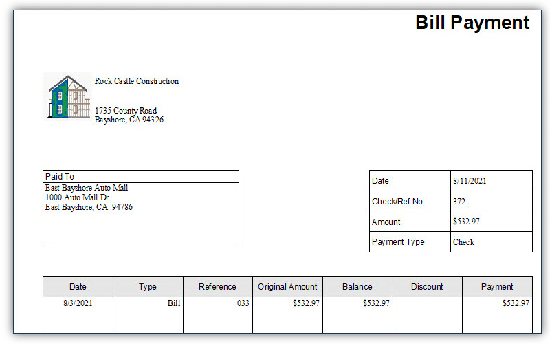 Customize and email vendor bill payment stubs - Screenshot Image 1