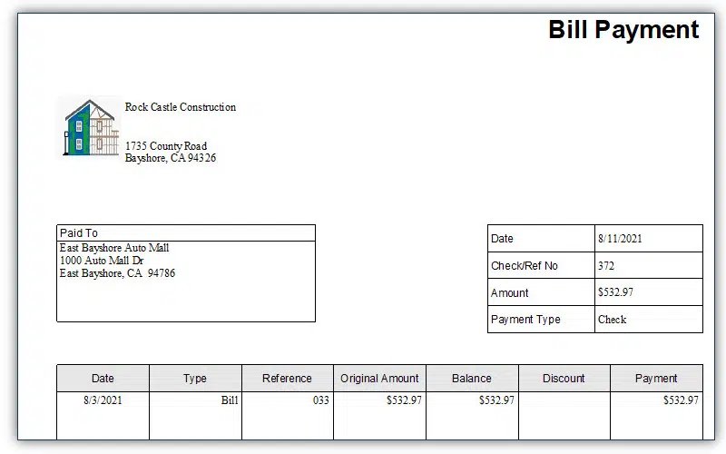 Customize and email vendor bill payment stubs - Screenshot Image 1