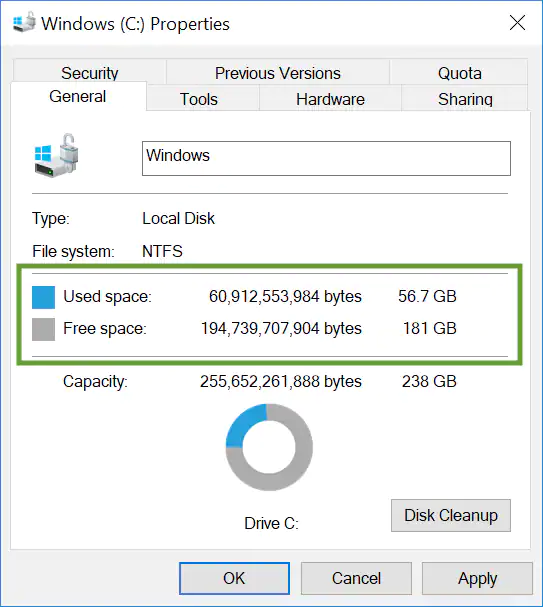 Look for free space on hard drive - Screenshot Image