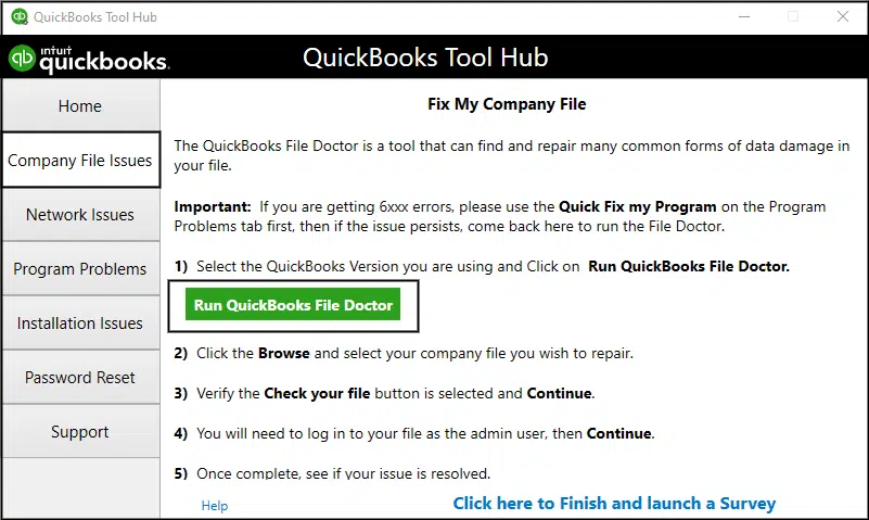 QuickBooks File Doctor tool - Screenshot Image