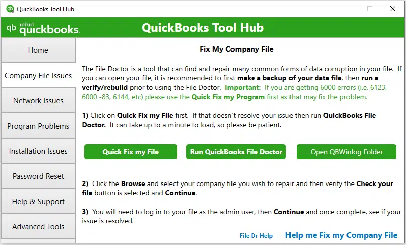 QuickBooks file doctor from tool hub - Screenshot Image