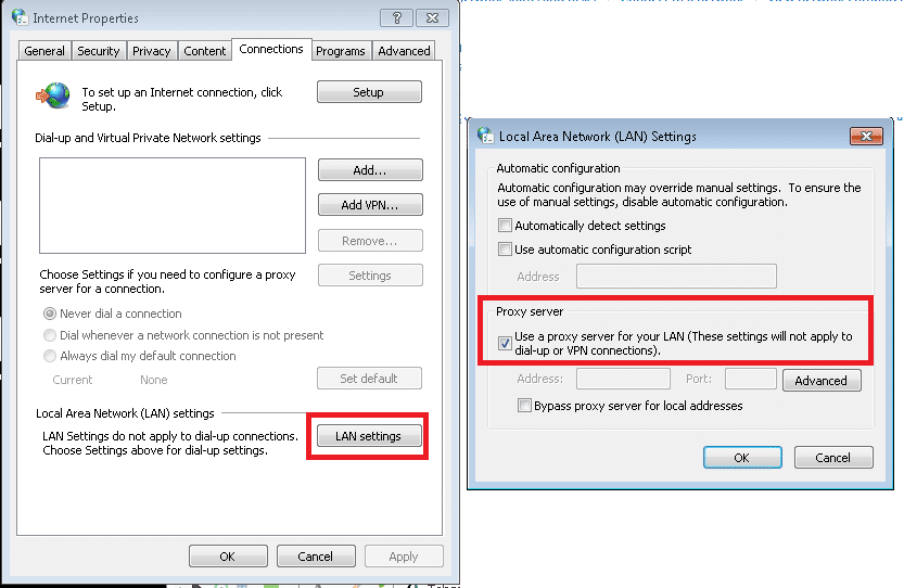 Uncheck use proxy - Screenshot Image