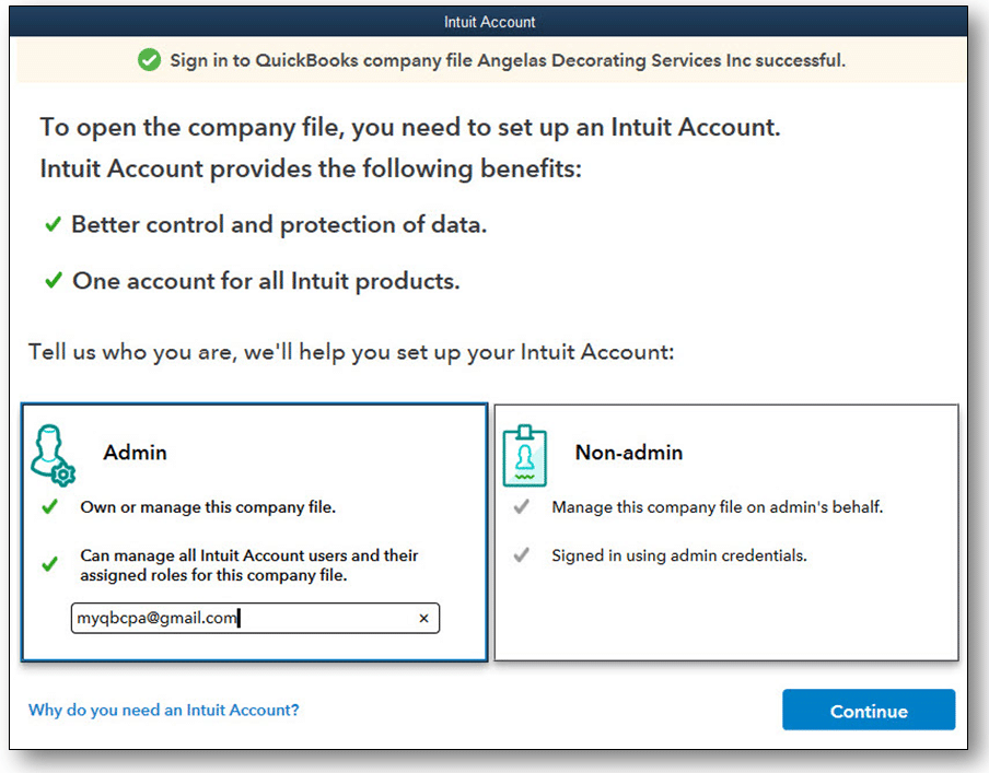 Sending a request to primary admin for accessing to the Intuit account - Screenshot Image 2
