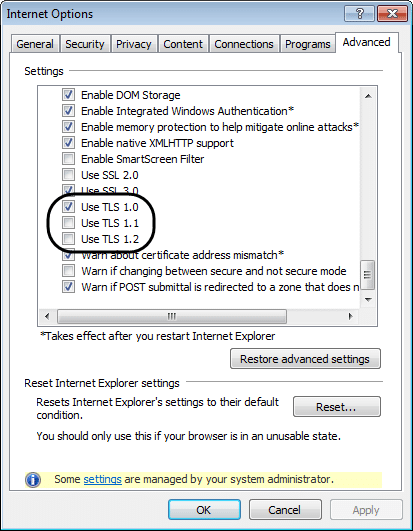 USE TLS 1.0 is checked option - Image