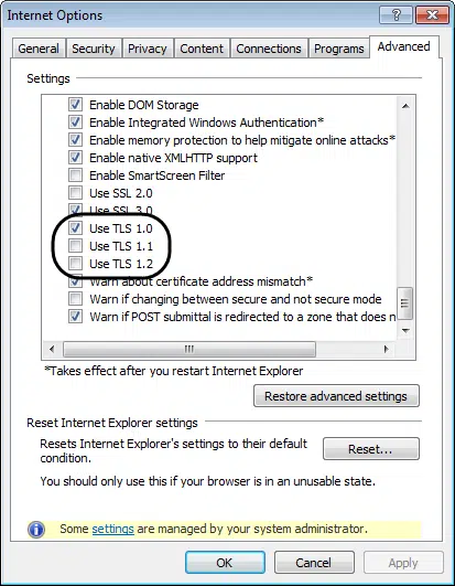 USE TLS 1.0 is checked option - Image