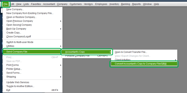 convert and accountant’s copy transfer file - Screenshot Image