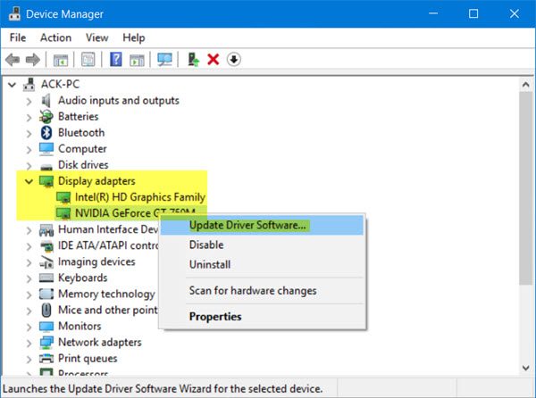 Update the Video Card drivers to the latest release - Image