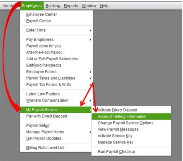Account or billing information - Screenshot Image