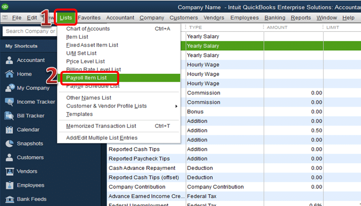 Payroll Item Lists - Image