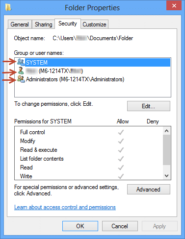 Users in the group or user names - Screenshot Image