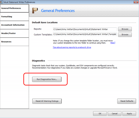 Running QuickBooks statement writer diagnostics - Image