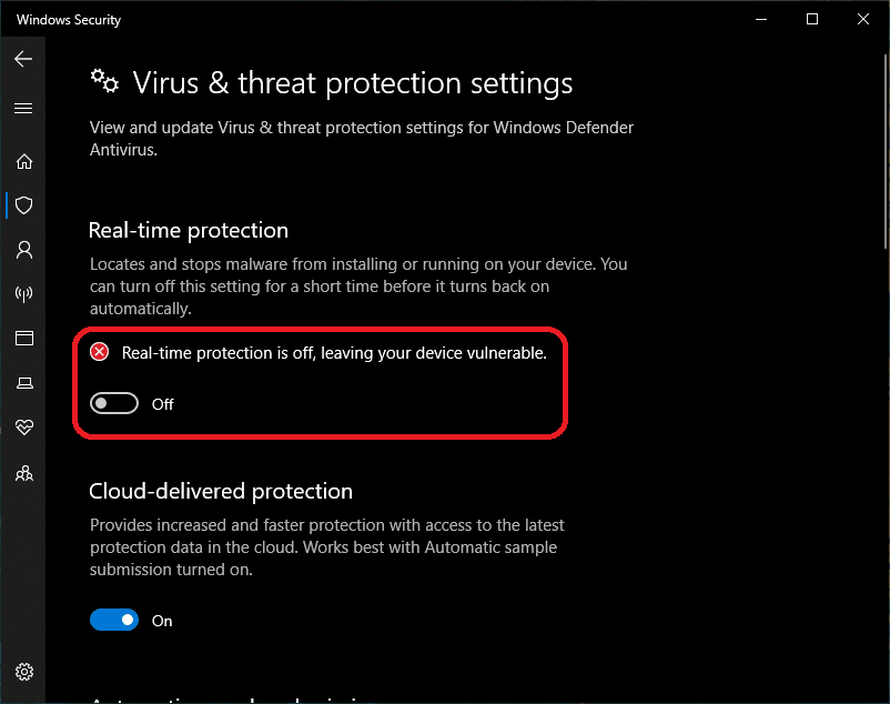 Turning off the windows defender temporarily - Image