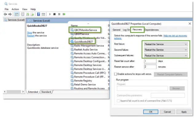 QuickBooksQBXX Recovery Tab option - Screenshot.