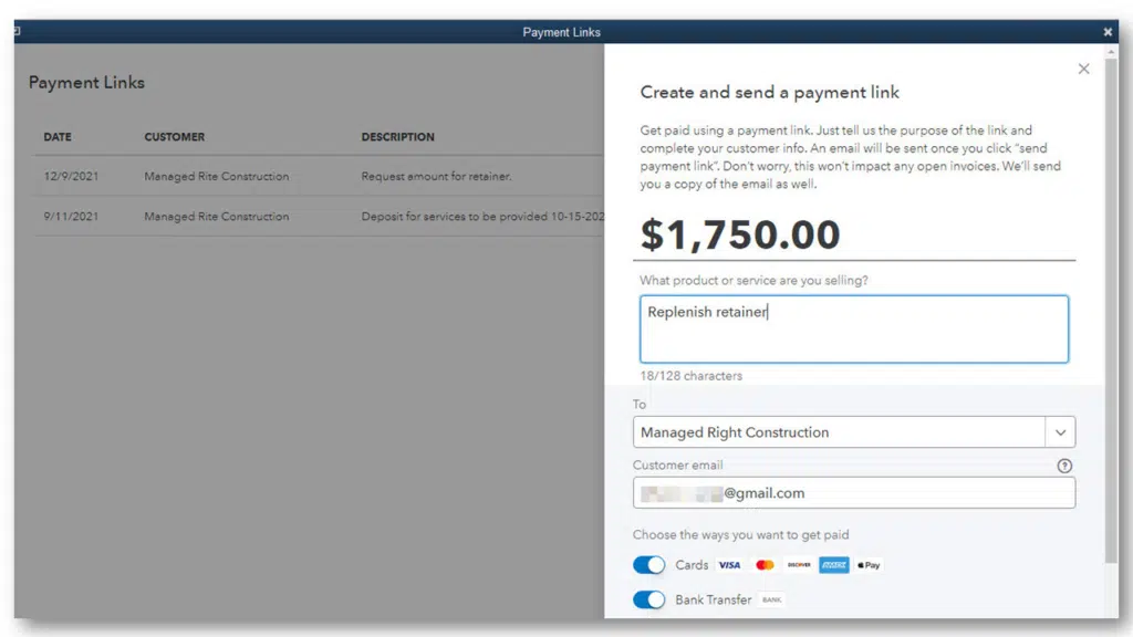 Payment Links Tracking – QuickBooks Desktop 2023 QuickBooks Desktop 2023 interface displaying the Payment Links feature for sending and tracking customer payment requests.