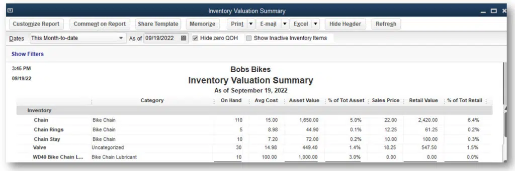 Inventory Item Categorization – Image 2 (QuickBooks Desktop 2023) QuickBooks Desktop 2023 item list screen showing how to add or edit inventory item categories.