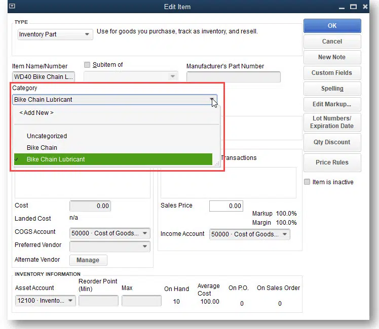 Inventory Item Categorization – QuickBooks Desktop 2023 Inventory item categorization feature in QuickBooks Desktop 2023 showing how items are organized into categories.