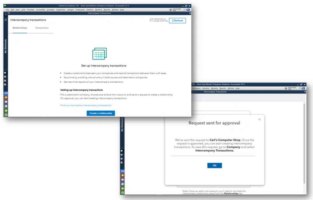 The new Intercompany Transactions feature in QuickBooks Desktop 2023 enables seamless bill and check processing between multiple connected company files. New Intercompany transactions - Image