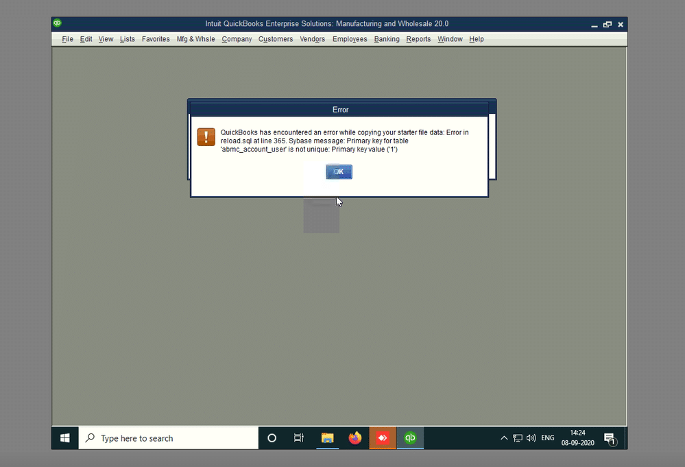 Error in reload.sql in QuickBooks - Image 1
