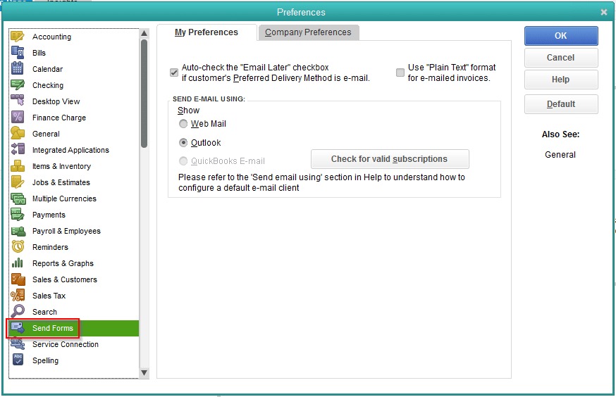 Select Outlook option - Screenshot