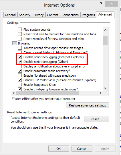 Disable script debugging - Image