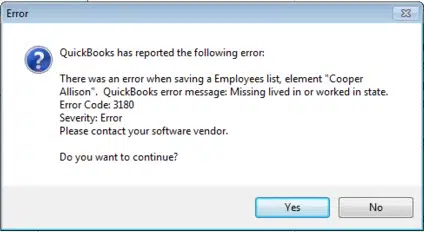 QuickBooks status code 3180 - Image